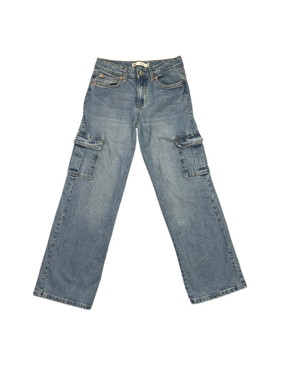 Levis Wide Leg Cargo Jeans Boys Size 12 Blue Denim Medium Wash Casual 26x26